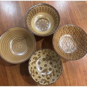 Vintage Yokohama Studio Japan Ceramic Bowls Set of 4 Brown Tan Mixed Patterns